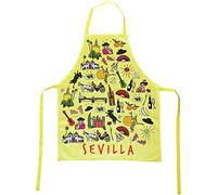 TBOC Delantal de Cocina [Amarillo] - 100% Algodón Souvenir con Motivos Típicos de Sevilla Andalucía España con Flamenca Torero Abanico Giralda Unisex para Hombres Mujeres