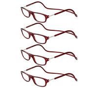 TBOC Gafas de Lectura Presbicia Vista Cansada - [Pack 4 Unidades] Montura Burdeos Graduadas +1.00 Dioptrías Hombre Mujer Regulables Plegables Imantadas Lentes Aumento Leer Ver Cerca Cuello Imán