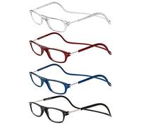 TBOC Gafas de Lectura Presbicia Vista Cansada - [Pack 4 Unidades] Montura [Transparente Burdeos Azul Negra] Graduadas +1.00 Dioptrías Hombre Mujer Regulables Plegables Lente Leer Ver Cerca Cuello Imán