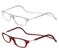 TBOC Pack: Gafas de Lectura Presbicia Vista Cansada - (Dos Unidades) Graduadas +1.50 Dioptrías Montura Transparente y Burdeos Hombre Mujer Imantadas Plegables Lentes Aumento Leer Ver Cerca Cuello Imán