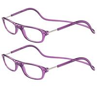 TBOC Pack: Gafas de Lectura Presbicia Vista Cansada - (Dos Unidades) Graduadas +3.50 Dioptrías Montura Morada Hombre Mujer Imantadas Plegables Lentes Aumento Leer Ver Cerca Cuello Imán