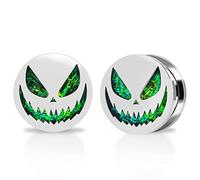 TBOSEN 1 Par de Pendientes de Tornillo El Diablo Esqueleto en Forma de Corazón de Acero Inoxidable Altavoz Túnel Tapón Expansor Perforado Regalo de Moda