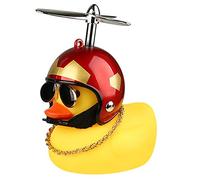 Tbrand Adornos de pato de goma amarillo para coche, decoración de tablero de Iron Man, cuernos de bicicleta con casco de hélice