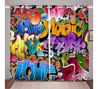 Tbrand - Cortina de estilo de graffiti hippie para dormitorio, niños, niños, hip-hop, cultura callejera, cortina de dormitorio adolescentes, cortina de graffiti de colores, 167 x 183 cm (ancho x largo