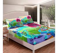 Tbrand Juego de ropa de cama de unicornio para niños y niñas, diseño de dragón de ensueño, sábana bajera ajustable, diseño de animales mágicos, juego de sábanas para decoración de habitación,