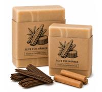 TBS Jabón Natural Hecho a Mano Hidratante para Hombres con Oud y Sándalo - 2 x 100 g - Para Todo Tipo de Piel con Aloe, Ashwagandha, Té Verde, Oud y Sándalo