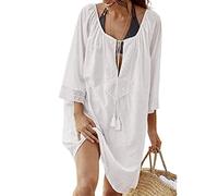 TBSCWYF Camisa Suelto de Bikini Mujer Ropa de Baño Playa Traje de Baño Vestido de Bikini Camisolas y Pareos Mujer Vestido Corto de Playa Mujer Algodón Pareos y Camisola de Playa y Verano Túnica Ropa