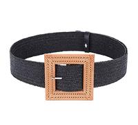 TBSCWYF Cinturones de Mujer, Cinturones de Cintura Elástico Tejido, Cinturón Flaco Bohemio con Hebilla de Madera Decorativo Casual Amplio Cinturilla Trenzada de Paja Damas Elegantes Jeans Vestido