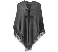 TBSCWYF Poncho casual a rayas para mujer, versátil con flecos, chal para otoño e invierno, poncho de frente abierto, ajuste holgado, chal con flecos para otoño e invierno, gris oscuro, Altoa única