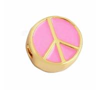 TBSKUY Cuentas de 10 mm con diseño de girasol y símbolo de la paz, esmaltadas de colores, de latón chapado en oro de 18 quilates, para pulseras DIY, accesorios, M88-M888015L1K2-Rosa