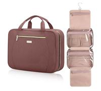 TBTOTRA Neceser de viaje para mujer, portátil, impermeable, a prueba de fugas, organizador de maquillaje con gancho para colgar, gran capacidad, Rosewood, M
