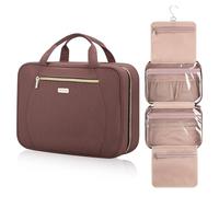 TBTOTRA Neceser de viaje para mujer, portátil, impermeable, a prueba de fugas, organizador de maquillaje con gancho para colgar, gran capacidad, Rosewood, L