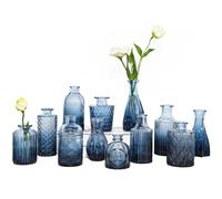 TBWIND 12pcs Glass Bud Vases Set Small Vases for Flowers Blue Bud Vase for Centerpieces in Bulk Mini Vintage Vase for Rustic