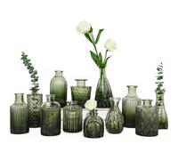 TBWIND 12pcs Glass Bud Vases Set Small Vases for Flowers Green Bud Vase for Centerpieces in Bulk Mini Vintage Vase for Rustic