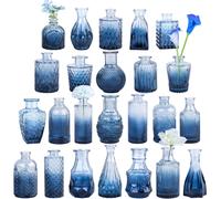 TBWIND Glass Bud Vase Set of 24 Small Blue Flower Vases for Centerpieces in Bulk Mini Vintage Vase for Wedding Decor Single Flowers and Home Table