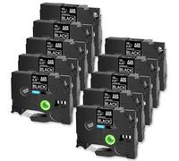 TBXwsofl 10pk de 12 mm White en Cinta de Etiqueta Negra Compatible con Modelos de Impresora Cinta laminada estándar para el número de Pieza TZ-335