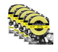 TBXwsofl 2 5PK SS12KW 12mm Cinta de Etiquetas de Repuesto SS12KW 4WBN SC12YW Compatible con Suministros de Impresora LW 300 400 600P Fabricante de Etiquetas(5PK Black on Yellow)