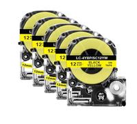 TBXwsofl 5 uds SS12KW Cinta de Etiquetas de 12mm 4WBN ST12KW Compatible con Suministros de Impresora LW-300 LW-400(5PK Black on Yellow)