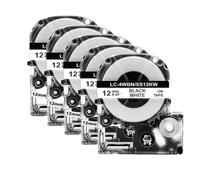 TBXwsofl 5 uds SS12KW Cinta de Etiquetas de 12mm 4WBN ST12KW Compatible con Suministros de Impresora LW-300 LW-400(5PK Black on White)