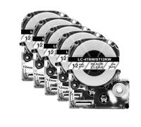 TBXwsofl 5 uds SS12KW Cinta de Etiquetas de 12mm 4WBN ST12KW Compatible con Suministros de Impresora LW-300 LW-400(5PK Black on Clear)