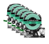 TBXwsofl 5 uds SS12KW Cinta de Etiquetas de 12mm 4WBN ST12KW Compatible con Suministros de Impresora LW-300 LW-400(5PK Black on Green)