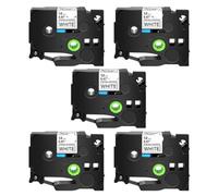 TBXwsofl 5pk Cintas de Etiqueta Adhesiva de 12 mm Black on White White Clear Yellow Funciona con TZE-S231 S131 Compatible para impresoras de Etiquetas(5PK Black on White)