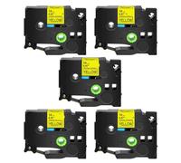 TBXwsofl 5pk Cintas de Etiqueta Adhesiva de 12 mm Black on White White Clear Yellow Funciona con TZE-S231 S131 Compatible para impresoras de Etiquetas(5PK Black on Yellow)