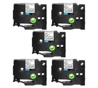 TBXwsofl 5pk Cintas de Etiqueta Adhesiva de 12 mm Black on White White Clear Yellow Funciona con TZE-S231 S131 Compatible para impresoras de Etiquetas(5PK Black on Clear)