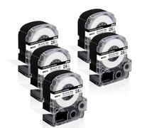 TBXwsofl 5PK Etiquetas estándar compatibles de 24 mm x 8m Negro en Blanco as24kW para impresoras de Etiqueta LW-400 LW-300 LW-700 LW600P K200BL