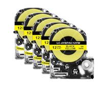 TBXwsofl 5PK SS12KW LK-4WBN Cinta de Etiquetas de 12mm Compatible con Impresora SS12KW ST12KW SC12RW SC12YW LW300 400 etiquetadora(5PK Black on Yellow)