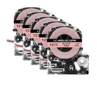 TBXwsofl 5PK SS12KW LK-4WBN Cinta de Etiquetas de 12mm Compatible con Impresora SS12KW ST12KW SC12RW SC12YW LW300 400 etiquetadora(5PK Black on Pink)
