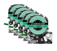 TBXwsofl 5PK SS12KW LK-4WBN Cinta de Etiquetas de 12mm Compatible con Impresora SS12KW ST12KW SC12RW SC12YW LW300 400 etiquetadora(5PK Black on Green)