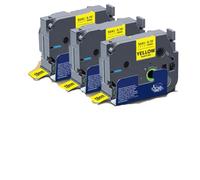 TBXwsofl Cinta Adhesiva acrílica TZ de 18mm, 3 uds., TZeS641 TZS641 TZe S641, Suministros para Impresora de Etiquetas de Cartucho(Black on Yellow)