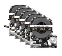 TBXwsofl Cinta de Etiquetas 5PK SS12KW de 12mm para SS12KW ST12KW SC12RW SC12YW SC12GW, Compatible con Suministros de Impresora LW-300 LW-400(5PK Gold on Black)