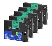 TBXwsofl Cinta de Etiquetas Negra sobre Verde, 5 uds., 12mm x 8m, Compatible con el Fabricante de Etiquetas TZE 731, Suministros de Impresora para número de Pieza TZE731