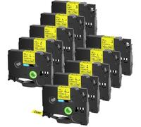 TBXwsofl Cintas laminadas de identificación Flexible de 12 mm de 12 mm en Blanco Compatible con TZ TZE-FX231 FX631 FX131 para Fabricante de Etiquetas PT-1000 PT-E500(10PK Black on Yellow)