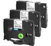 TBXwsofl Cintas laminadas de identificación Flexible de 12 mm de 12 mm en Blanco Compatible con TZ TZE-FX231 FX631 FX131 para Fabricante de Etiquetas PT-1000 PT-E500(3PK Black on White)