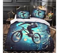 TBZXEEWOE Acción de Ciclista de BMX Funda de Edredón 3 Piezas Microfibra Suave Impresión 3D Cremallera Oculta con Fundas de Almohada Suave Calle Urbana Funda Edredon for jóvenes Single（135x200cm）