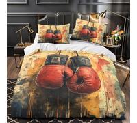 TBZXEEWOE Arte con Guantes de Boxeo Funda de Edredón Suave 3 Piezas Estampado 3D Cierre de Incluye Fundas de Almohada Lavables Póster de Boxeo Vintage Funda Edredon for Familia Single（135x200cm）