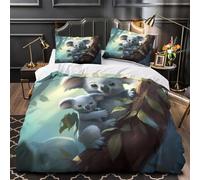TBZXEEWOE Bebé Koala Funda de Edredón Suave Juego de 3 Piezas Impresión 3D Cierre de Cremallera Oculta Incluye Fundas de Almohada Ilustración de Animal Lindo Funda Edredon for niña Single（140x200cm）