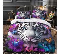 TBZXEEWOE Cara de Tigre Blanco Funda de Edredón Juego de 3 Piezas Estampado 3D Cremallera Oculta Incluye Fundas de Almohada Antialérgica Animal de fantasía Funda Edredon for niña Single（140x200cm）