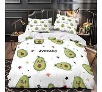 TBZXEEWOE Caricatura de Aguacate Funda de Edredón Estampado 3D 3 Piezas Microfibra Suave Cremallera Oculta con Fundas de Almohada Lindo Garabato Funda Edredon for niños Single（135x200cm）