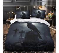 TBZXEEWOE Cuervo Iluminado por la Luna Funda de Edredón Incluye Fundas de Almohada Juego de 3 Piezas Suave Estampado 3D Antialérgica Estilo de Terror gótico Funda Edredon for niña Single（140x200cm）