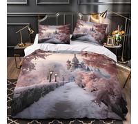 TBZXEEWOE Escena de Invierno Funda de Edredón Incluye Fundas de Almohada Juego de 3 Piezas Impresión 3D Cremallera Oculta Suave Paisaje de Cuento de Hadas Funda Edredon for Ancianos Single（140x200cm）