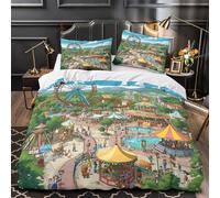 TBZXEEWOE Escena del Parque de Atracciones Funda de Edredón Juego de 3 Piezas Estampado 3D Incluye Fundas de Almohada Antialérgica Dibujos Animados Vibrantes Funda Edredon for niña Single（140x200cm）