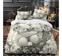 TBZXEEWOE Koala Animal Lindo Funda de Edredón Diseño 3D 3 Piezas Microfibra Suave Cierre de Cremallera Oculta con Fundas de Almohada Suave Ilustración Digital Funda Edredon for niños King（220x240cm）