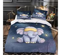TBZXEEWOE Lindo Elefante durmiendo Funda de Edredón 3 Piezas Suave Estampado 3D Cierre de con Fundas de Almohada Antialérgica Caricatura de Animal bebé Funda Edredon for niños Single（140x200cm）