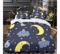 TBZXEEWOE Luna dormida Funda de Edredón Estampado 3D 3 Piezas Microfibra Suave Cremallera Oculta con Fundas de Almohada Diseño Nocturno de Dibujos Animados Funda Edredon for niños Single（140x200cm）