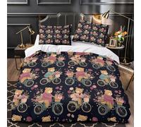 TBZXEEWOE Osos Lindos en Bicicleta Funda de Edredón Suave Juego de 3 Piezas Estampado 3D Cierre de Incluye Fundas de Almohada Lavables Patrón Floral Funda Edredon for Ancianos Single（135x200cm）