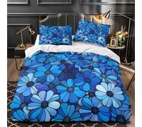 TBZXEEWOE Patrón de Flor Azul Funda de Edredón 3 Piezas Suave Estampado 3D Cierre de Cremallera Oculta con Fundas de Almohada Antibacteriana Estilo vitral Funda Edredon for Familia Single（135x200cm）